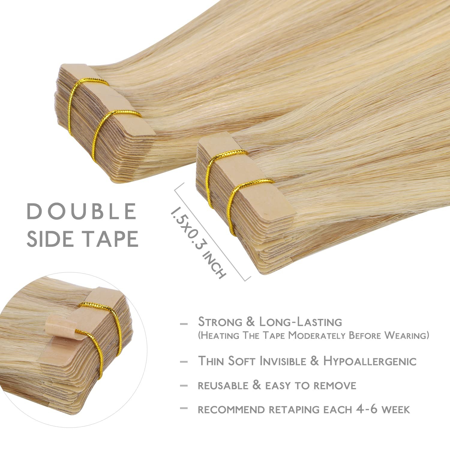 Soft and Shiny 20pcs 18″ Light Blonde Tape-In Hair Extensions – Remy Quality