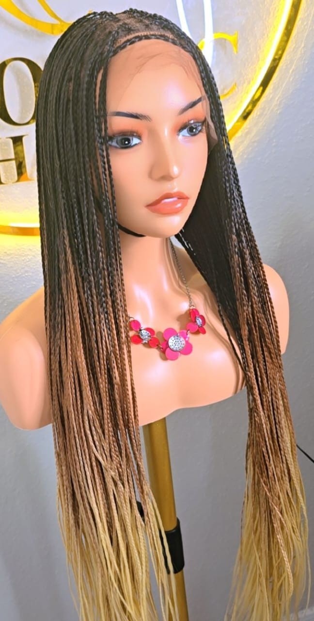 Elegant Brown and Cream Knotless Bone straight Synthetic Braided Wig for classic