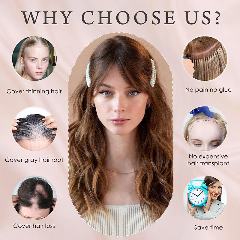 Thick Clip In Topper Hair Extensions Wavy Hairpiece With Bangs Natural as Human
