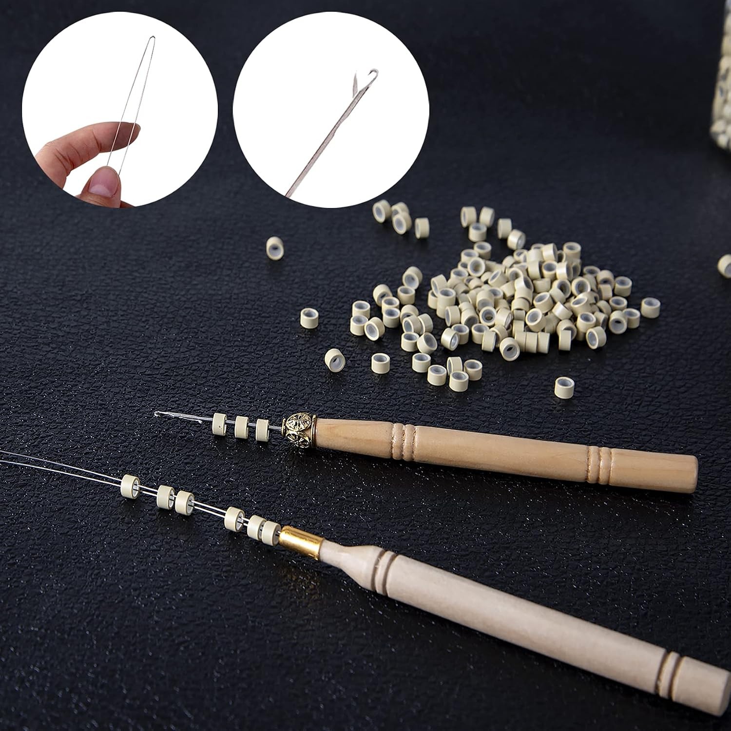 Hair Extensions Kit 500 Pcs Blonde Micro Ring Beads 1 Micro Beads Plier 2 Hook
