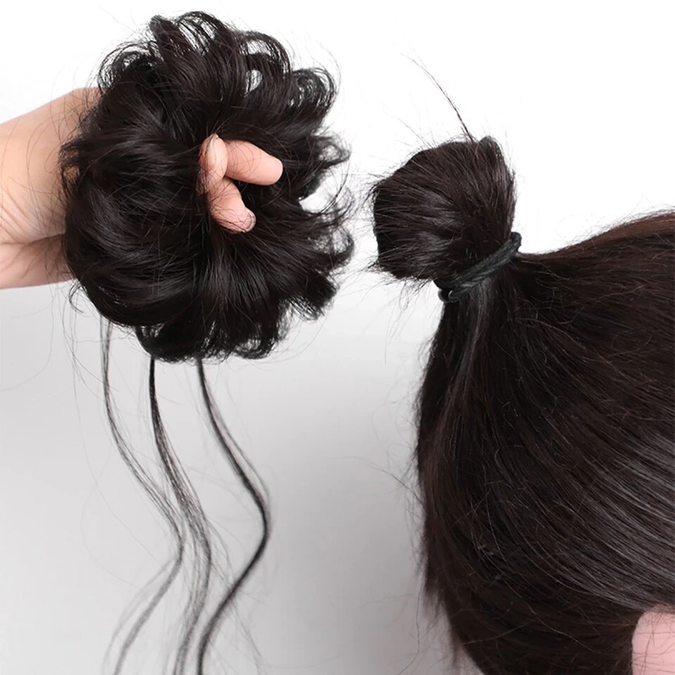 2 Pieces Girls Messy Hair Bun Hair Scrunchies Extension Curly Wavy Messy Chignon