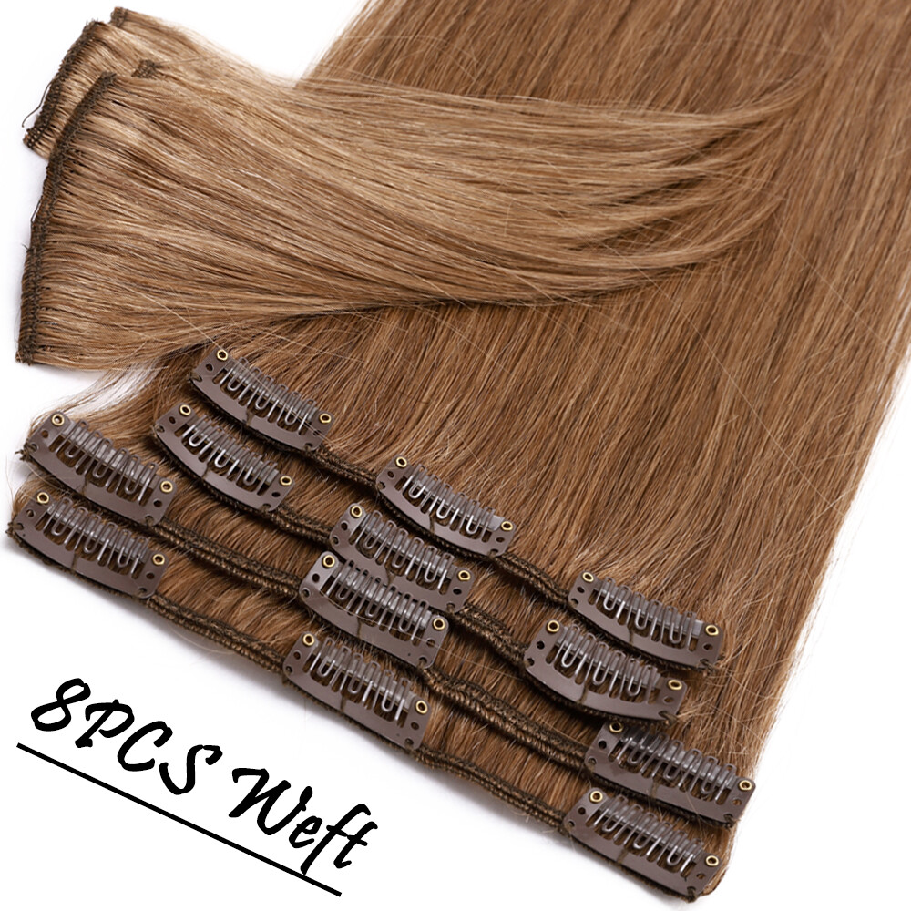 Clip In 100% Remy Human Hair Extensions Full Head Luxury 8PCS Weft Straight US