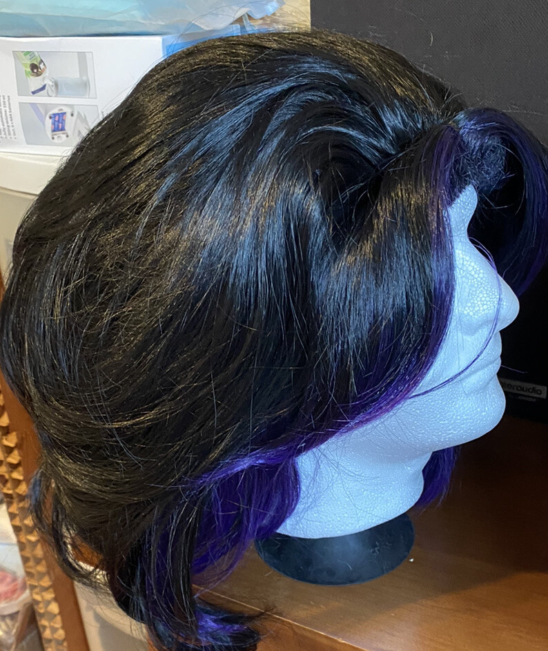 Beautiful Wig- Black W Purple Highlights -Adjustable-Medium Length-See Pictures