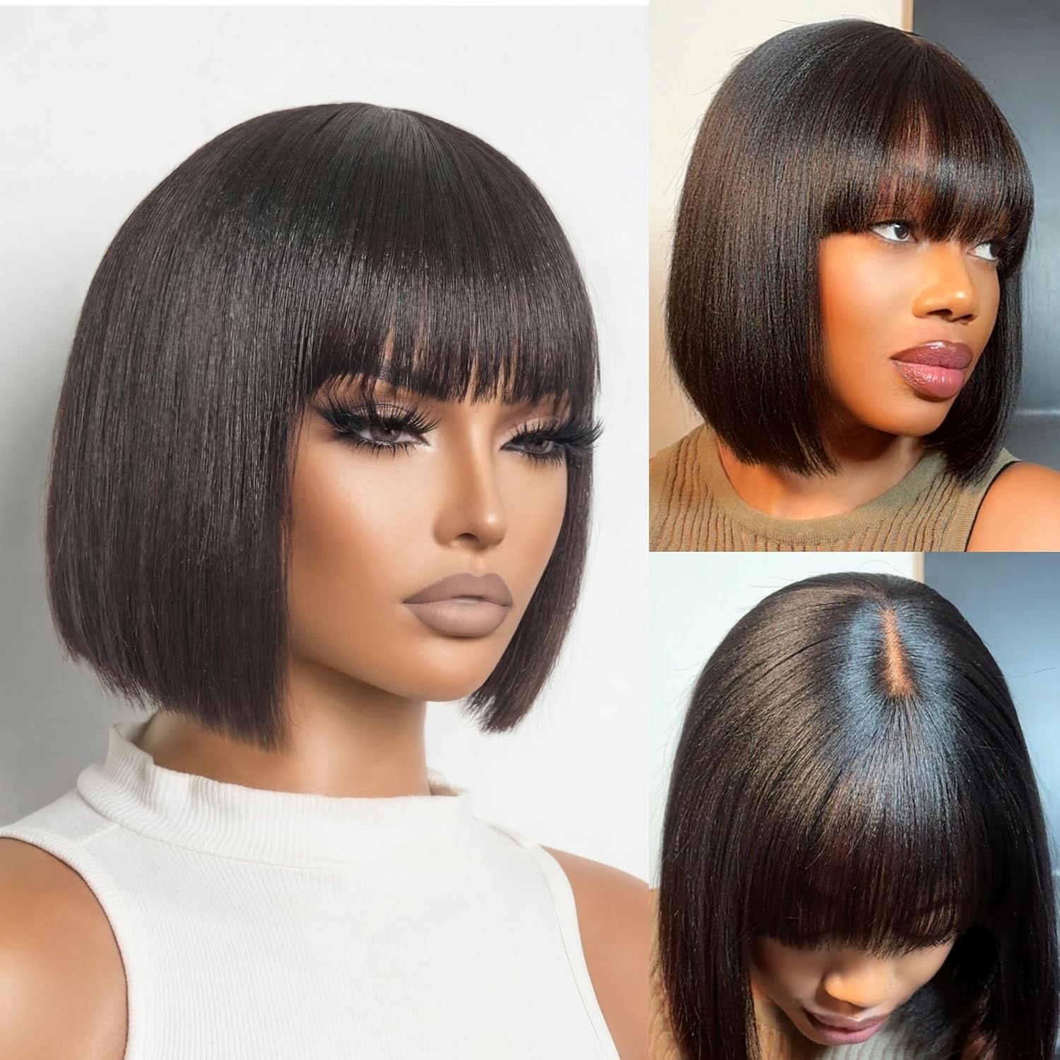 Straight Bob Wig Short Bob Wigs Human Hair Wig With Bangs None Lace Front Wigs
