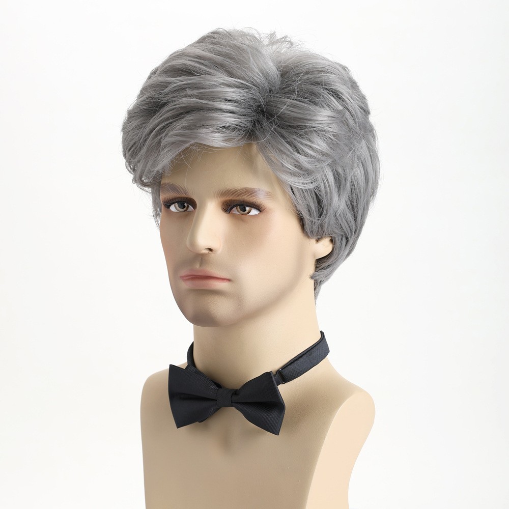 10″ Men’s Short Silver Gray Wig Full Wig Party Cosplay Heat Resistant Synthetic