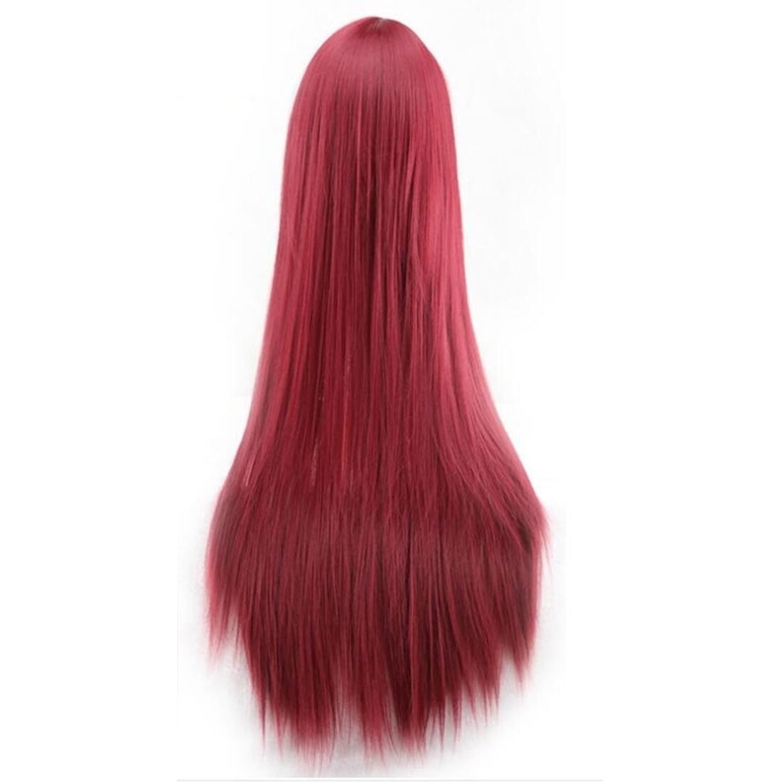 31.5inch/Wine Red Long Straight Wig Hair Side Bangs 100% Density Lace Front NEW