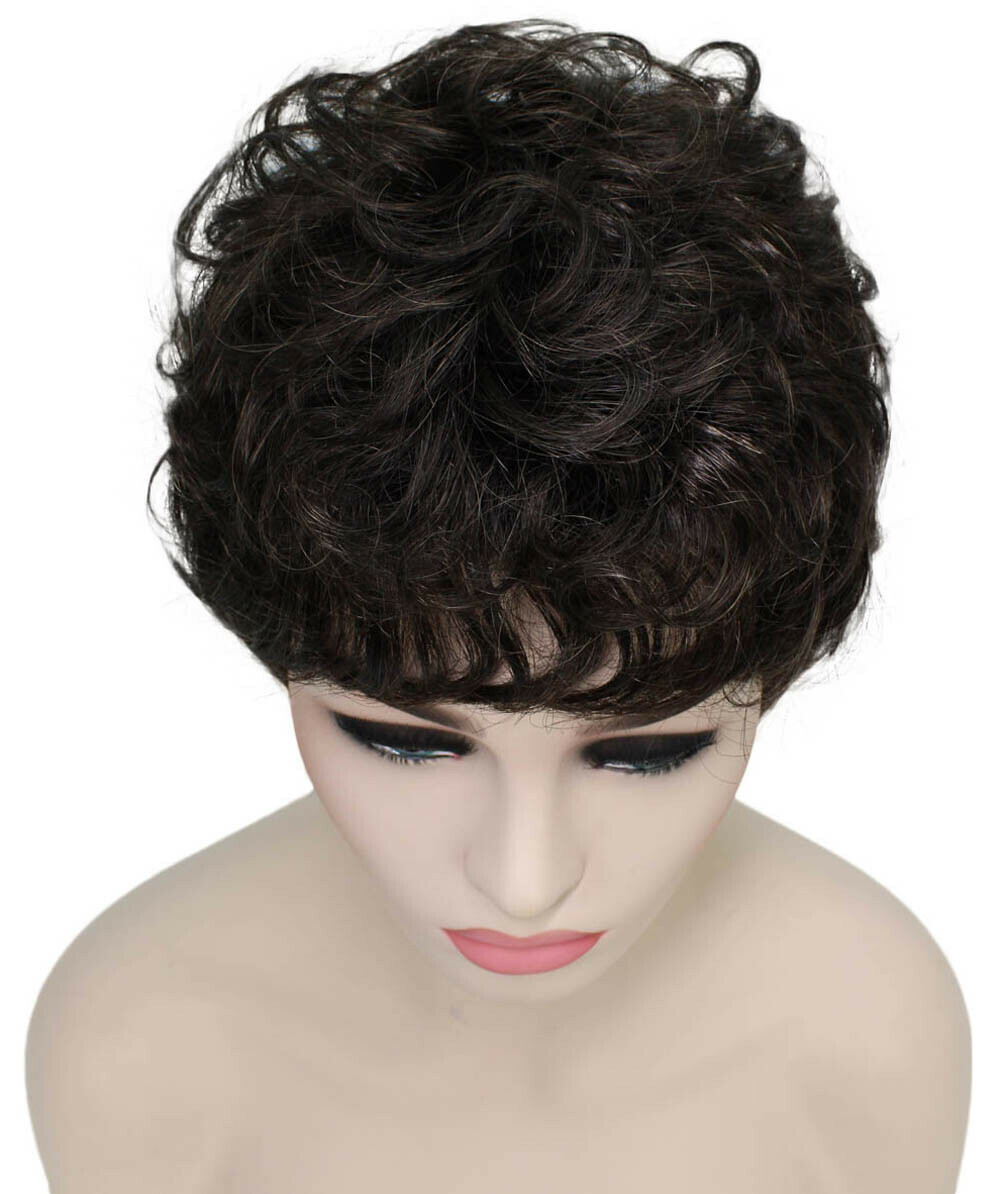 Veronica – Curly Kanekalon Synthetic Fiber Full Wig, 2-4.5 in, Off Black