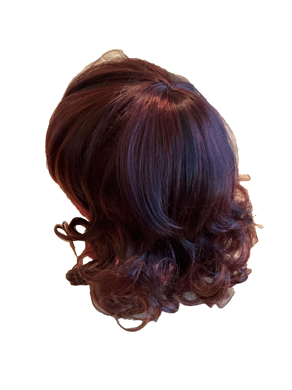 Lightly CURLED MID LENGTH WIG brownish-red with bangs Sexy Excellent condition