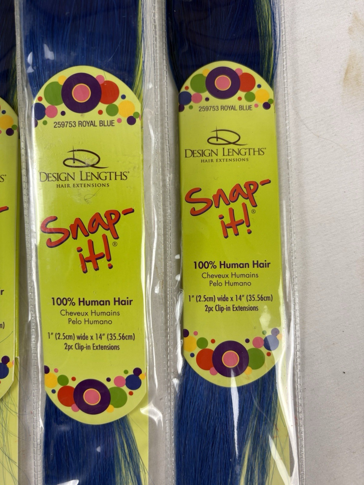 Design Lengths Snap It Hair Extensions Lot Of 6 Packs 3 Blue 2 Purple 1 Blonde