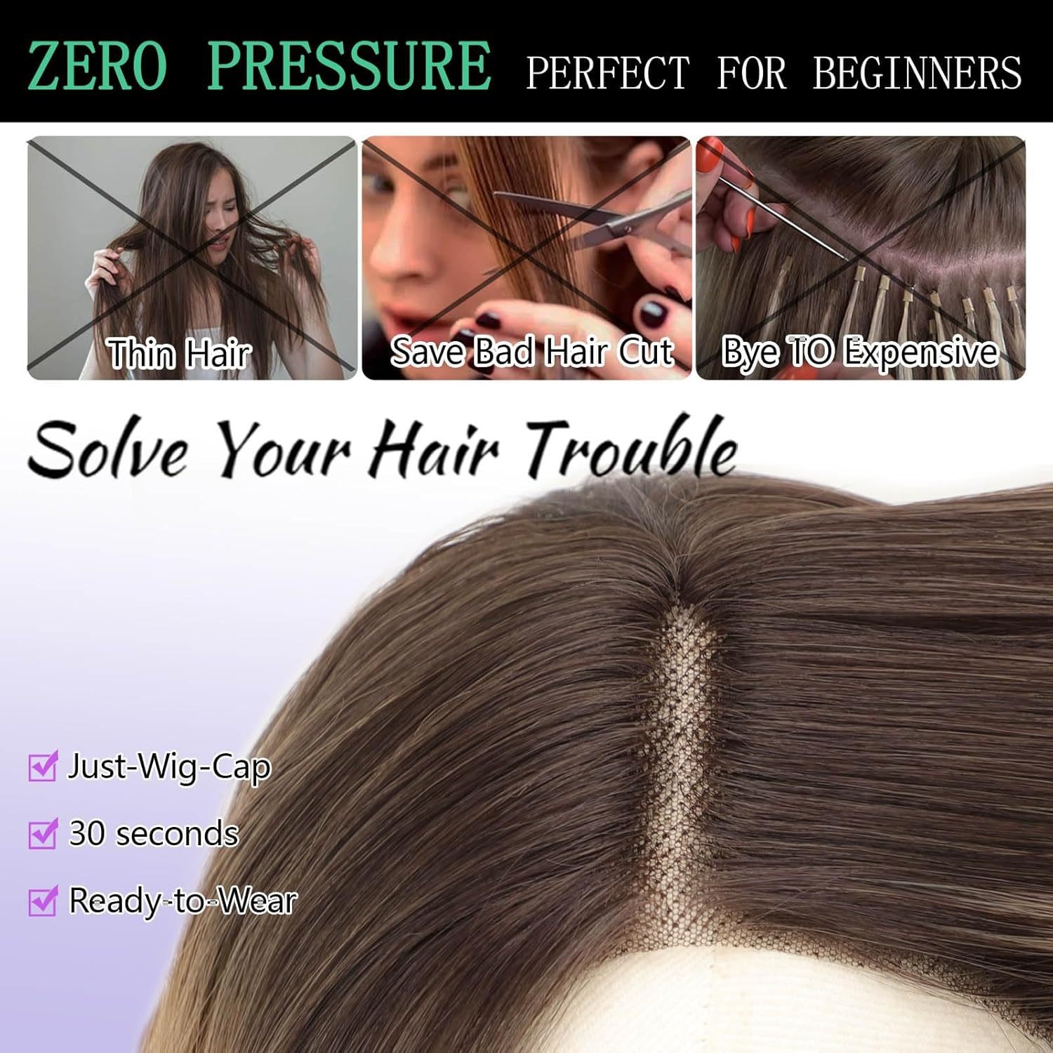 T Part Lace Front Wig Ombre Brown Water Wave Curly Wig Heat Resistant Synthetic