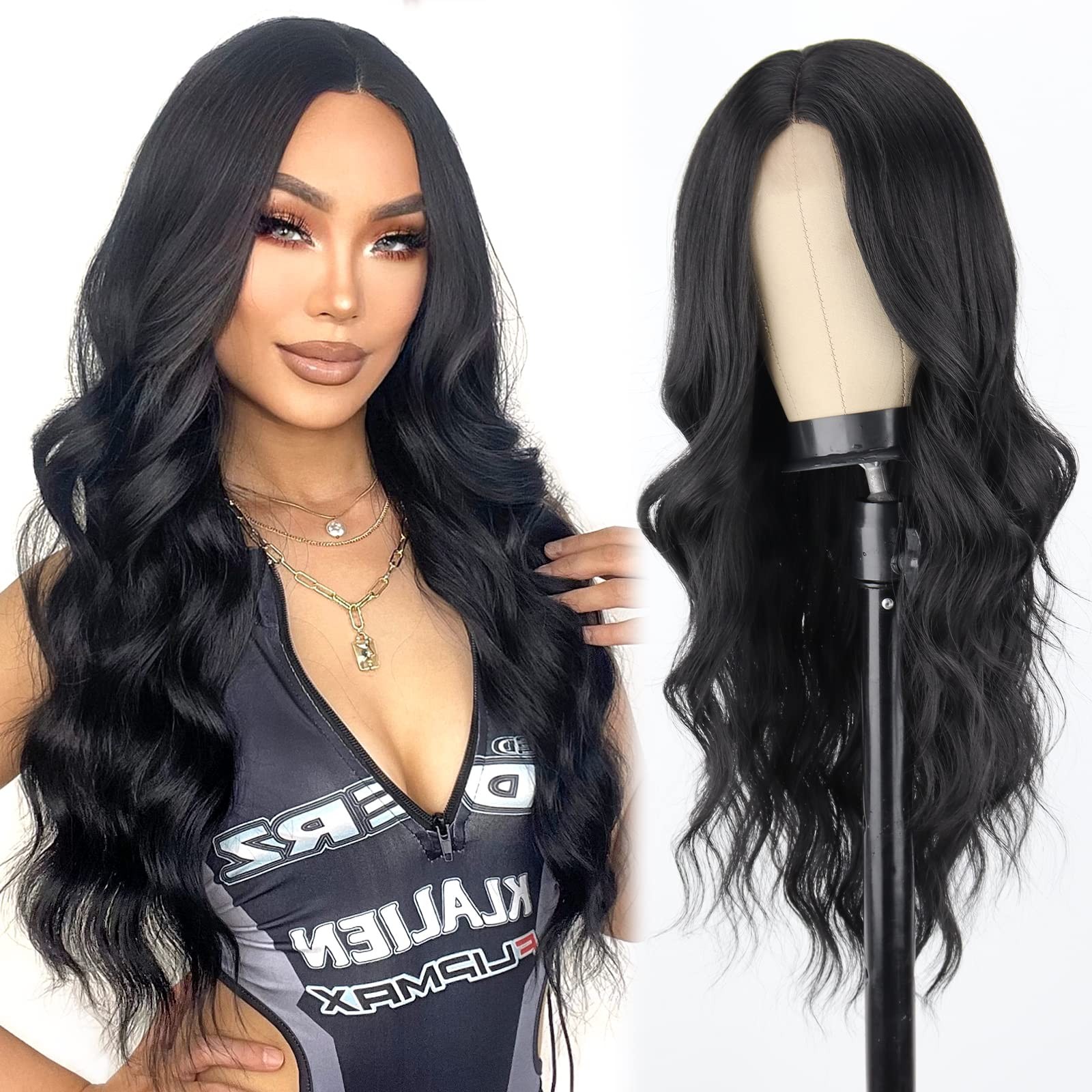 Long Black Wigs for Women 26 Inch Long Curly Wig Natural Looking Synthetic He…