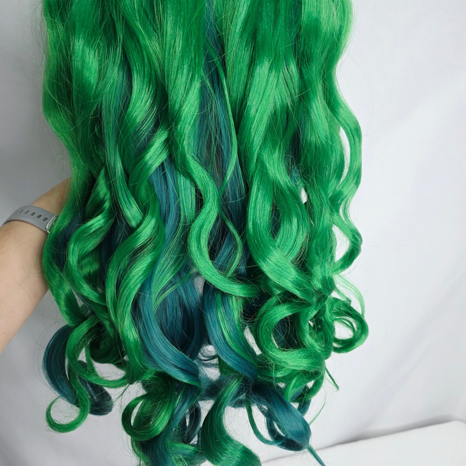 Green Ombre Long Curly Wig Heat Resistant Cosplay Halloween Costume Hair
