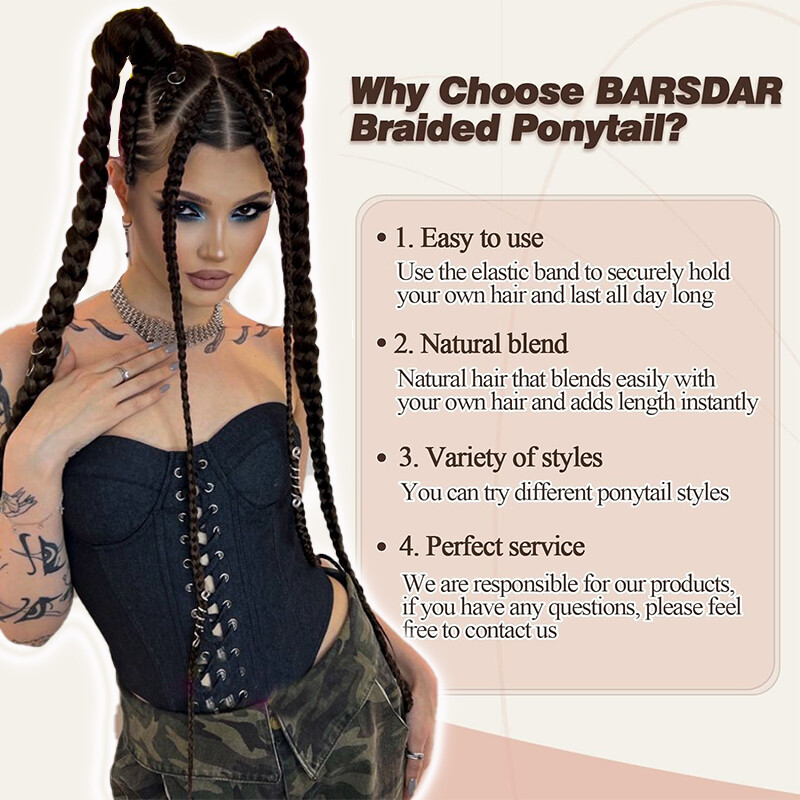 Long 34in Braid Ponytail Wrap Tip Pony Tail Braid Hair Extensions Thick As Human