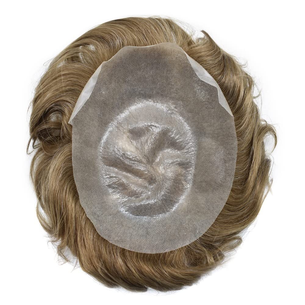 Mens Toupee Human Hair Piece Ultra Thin Skin V-Loop Men Hair Replacement System