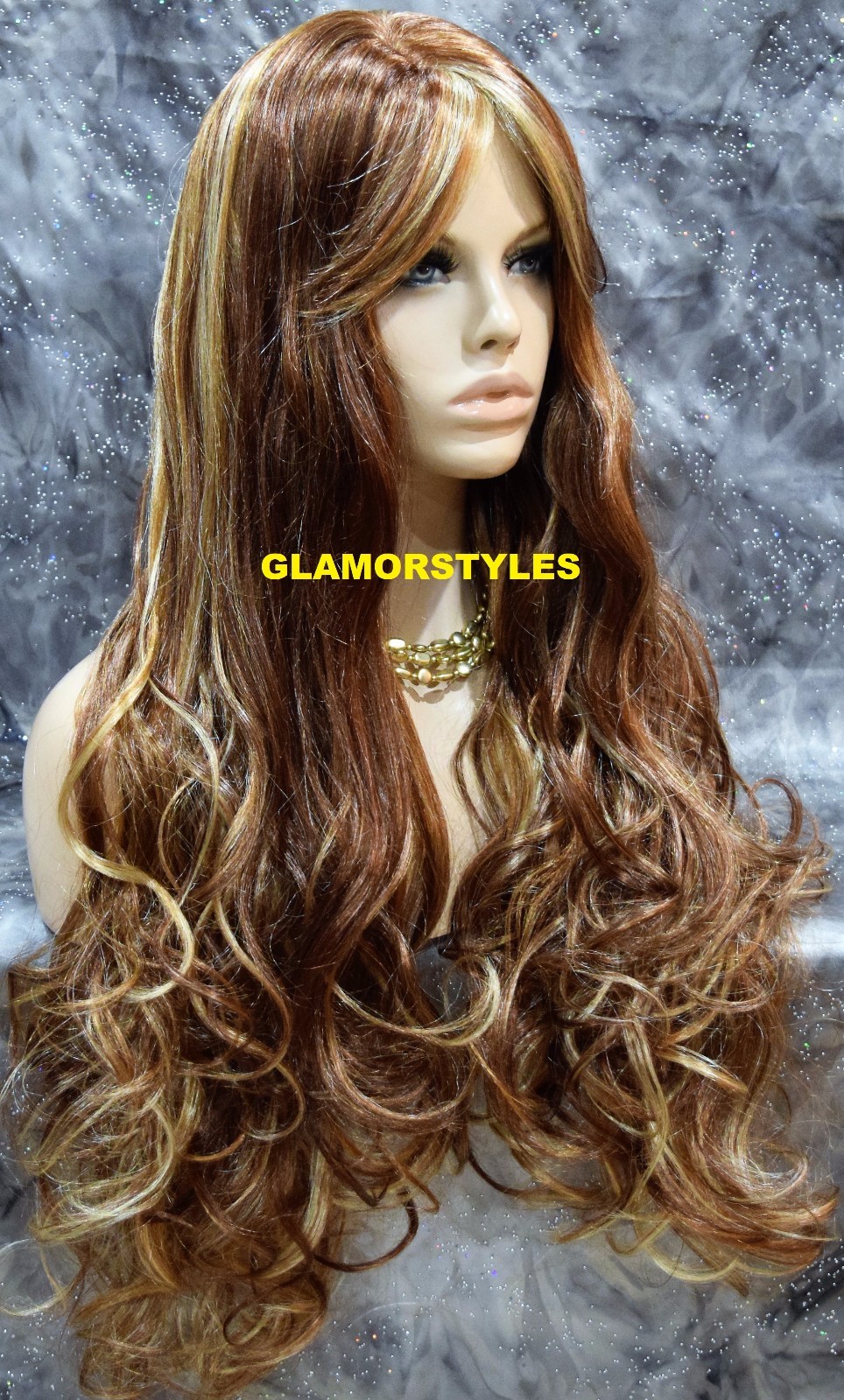 Long Wavy Layered Auburn Blonde Mix Full Synthetic Wig Hair Piece #RS29 NWT