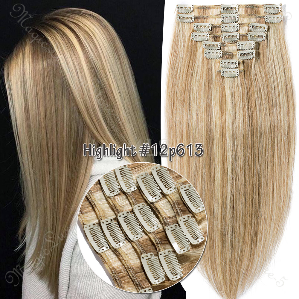 CLEARANCE 100% Remy Human Hair Extensions Clip In Real Hair Full Head 8″-24″ US