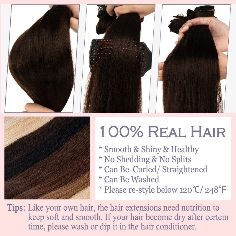 Luxury Thick Clip in Hair Extensions 100% Remy Human Hair Double Weft Full Head