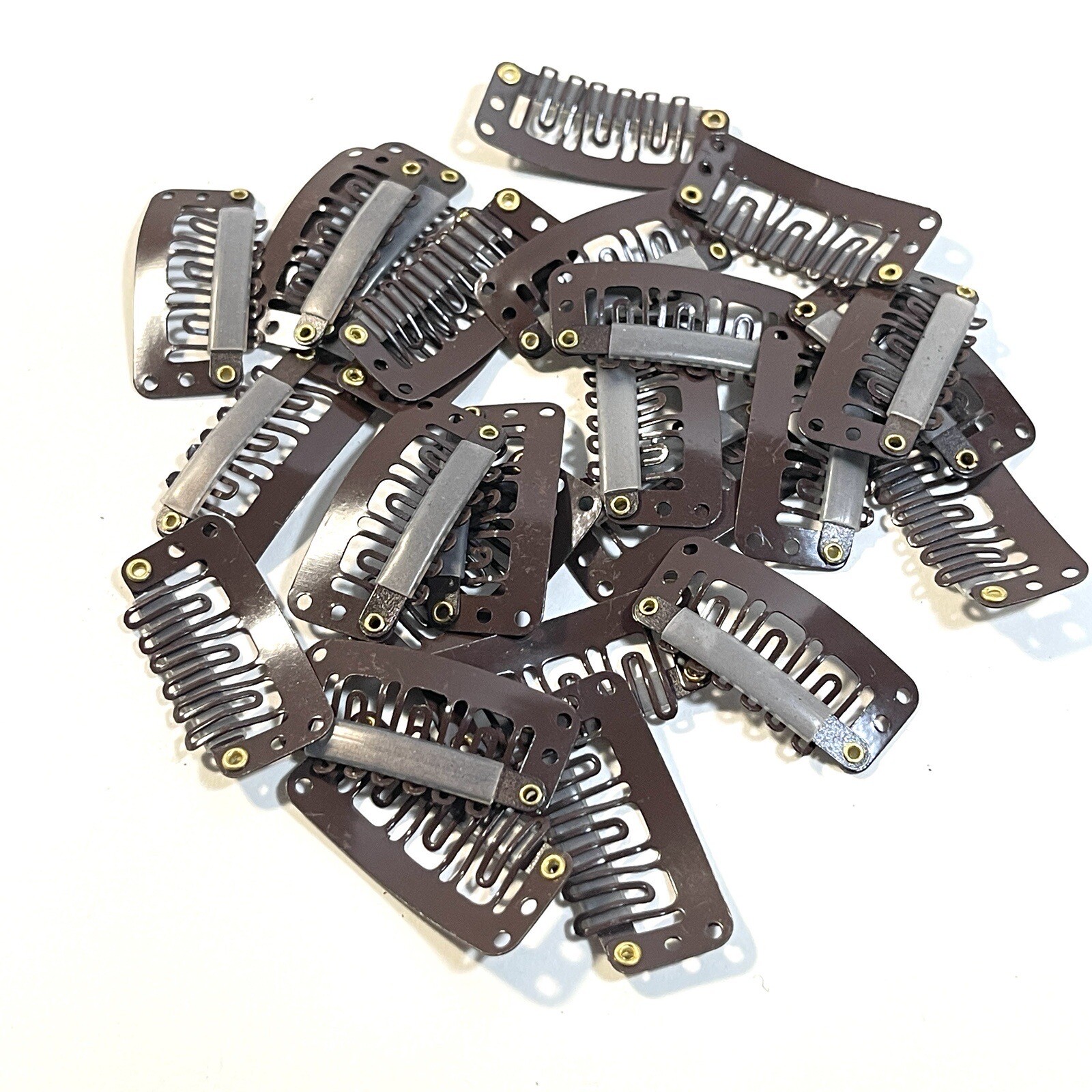 12 Hair Extension Clips Snap Wig Clips Dark Brown Clip On Extensions IMPERFECT