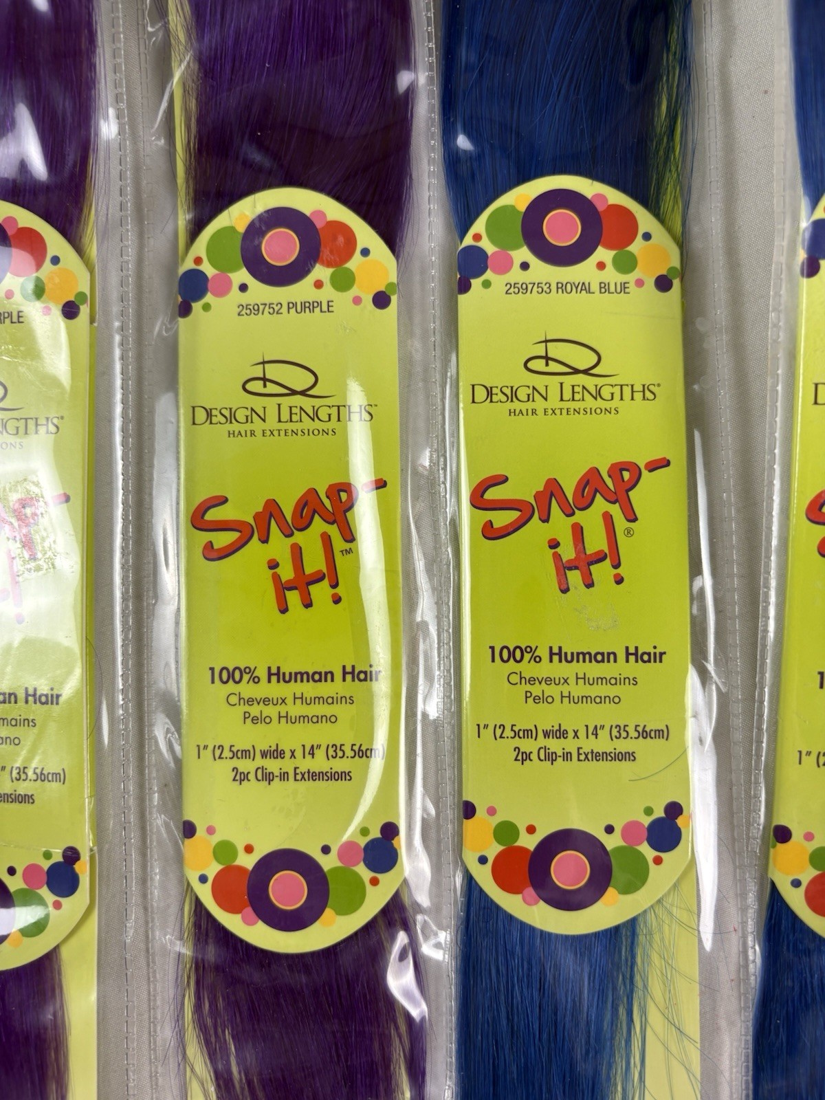 Design Lengths Snap It Hair Extensions Lot Of 6 Packs 3 Blue 2 Purple 1 Blonde
