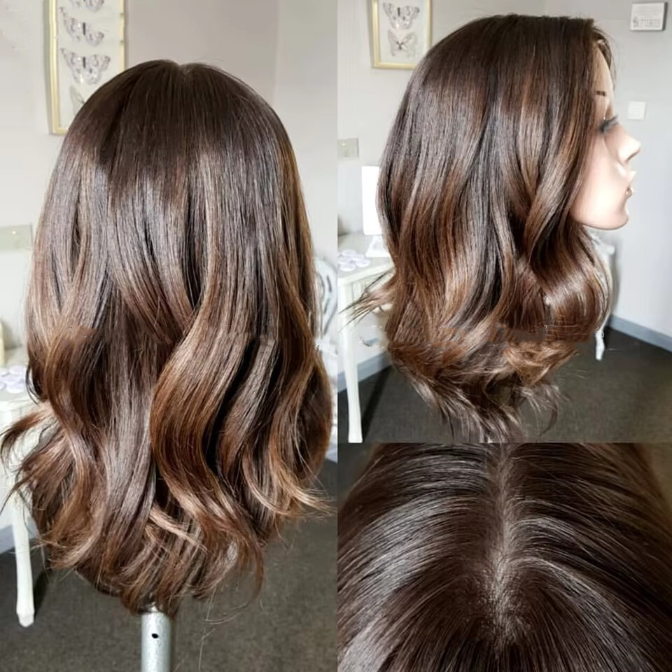 Dark Brown to Medium Brown Natural Wave 13×4 Lace Front Human Hair Wig