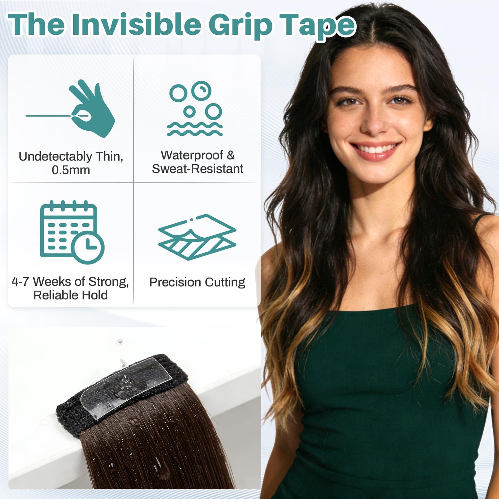 Hair Extension Tape Tabs, Strong Hold Waterproof Replacement for Wigs