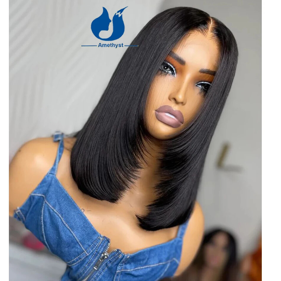 Face Framing Layered Cut Short Bob Human Hair 5.5×4.5 Silk Base Lace Closure Wig