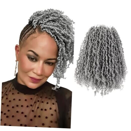 8 inch Yanky Twist Crochet Hair 10 Packs, Pre-looped 8 Inch (Pack of 10) Grey