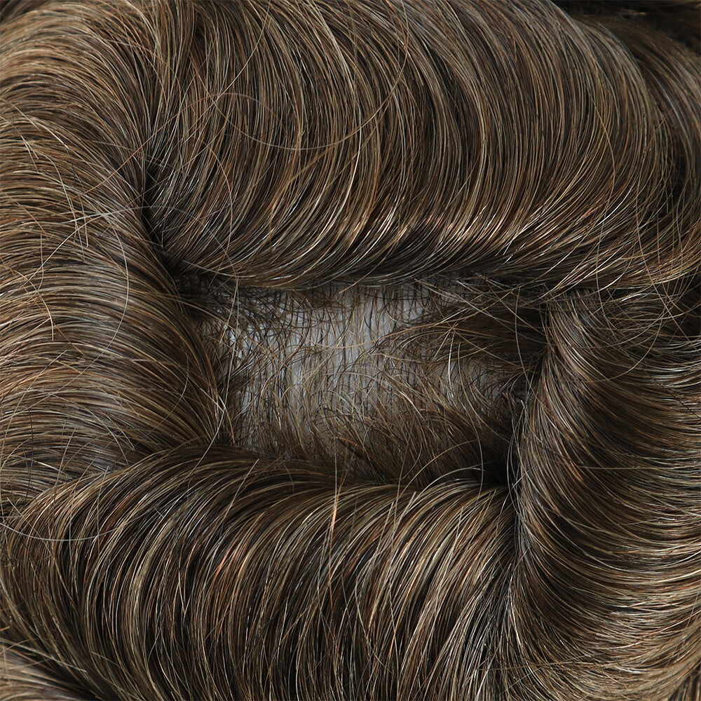 Mens Toupee Human Hair Replacement System Ultra Thin Skin 90% Denisty Hairpieces