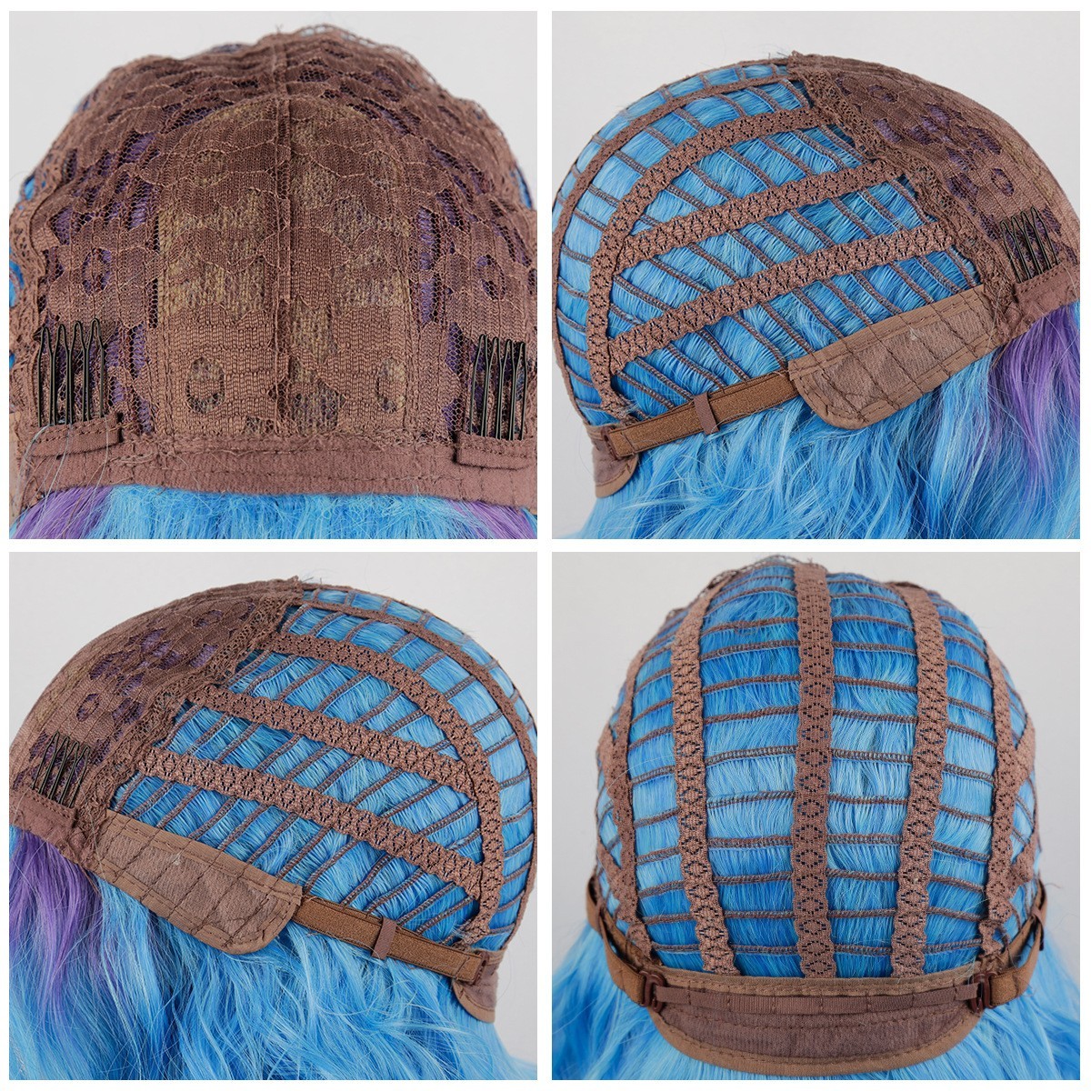 Blue Purple Ombre Wavy Bob Wig with Bangs Synthetic Women Cosplay Daily