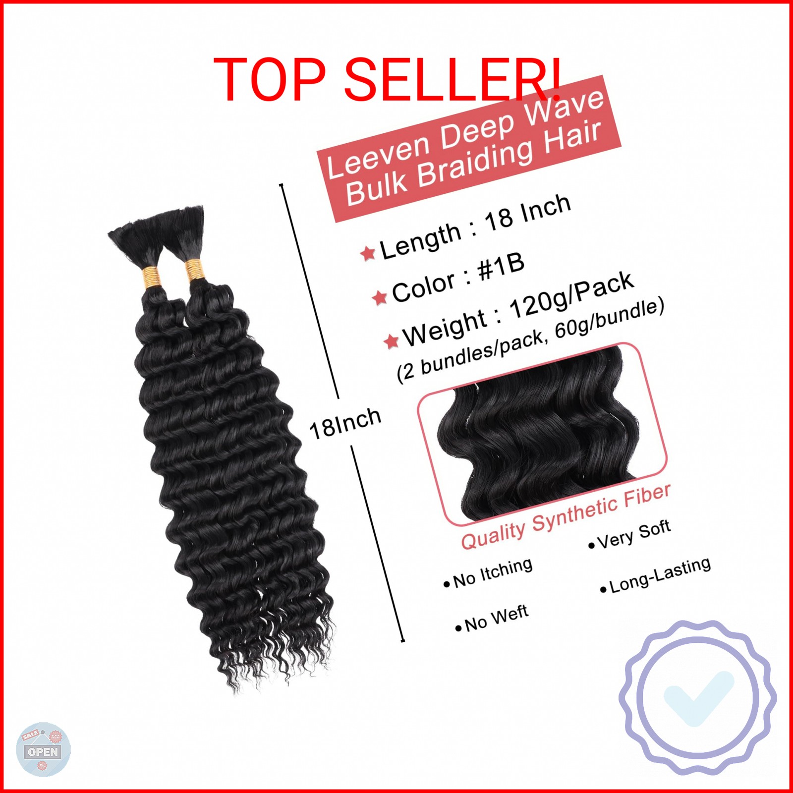 Leeven Braiding Hair for Boho Braids 18 Inch 2 Bundles Natural Black Water Wave