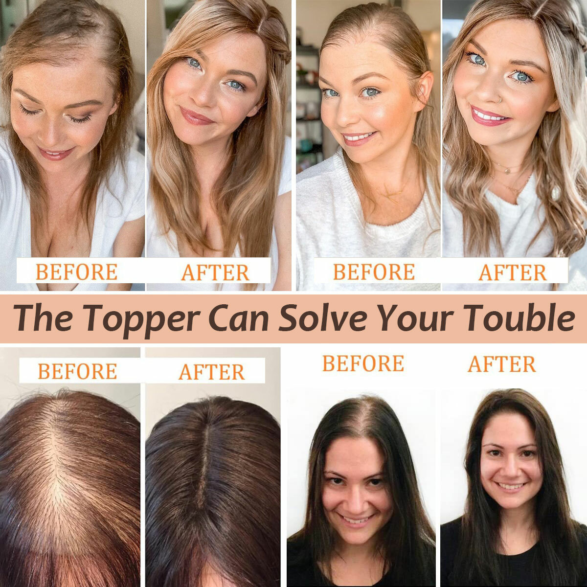 100% Remy Clip In Human Hair Topper Hairpiece Toupee w/ Bang Silk Base For Women