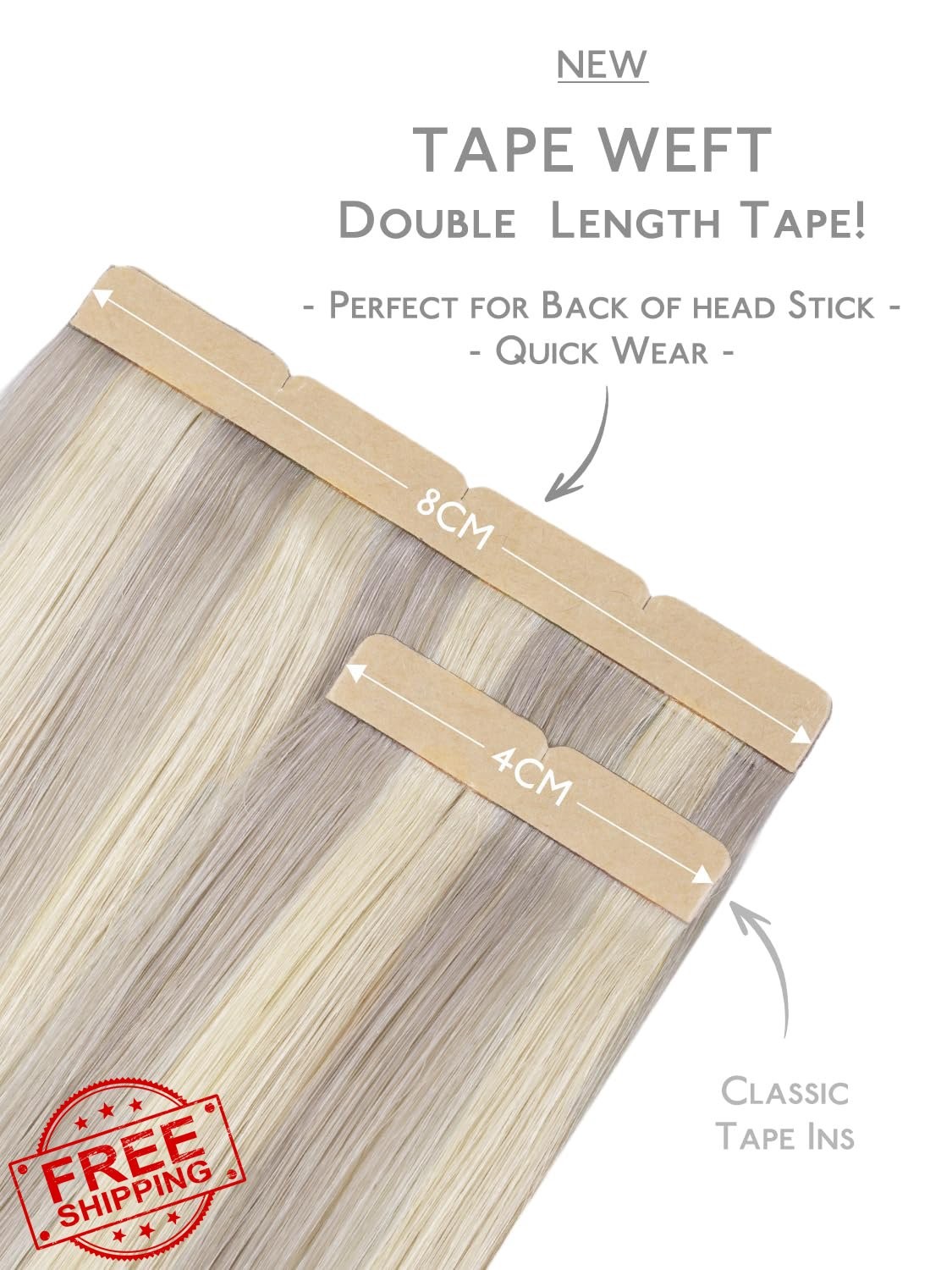 Wennalife 8cm Ash Blonde Tape Hair 18 inch