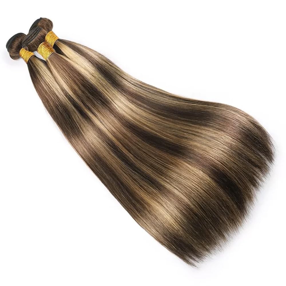 Dokksiiia Ombre Straight Bundles Human Hair P4/27 Dark Brown And Honey Blonde