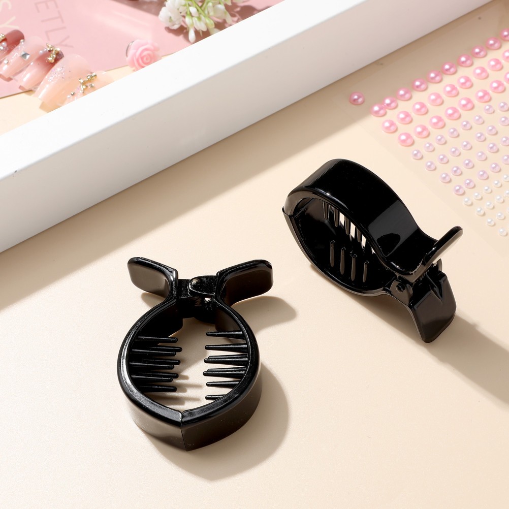 2Pcs Round Black Hair Clips Claw Style for Ponytails Updo Hair Holder Decoration