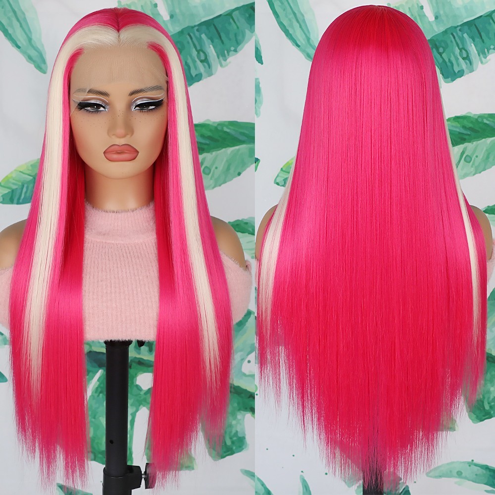Glueless Skunk Stripe Hair 13×4 Free Part Long Straight Heat Resistant Synthetic
