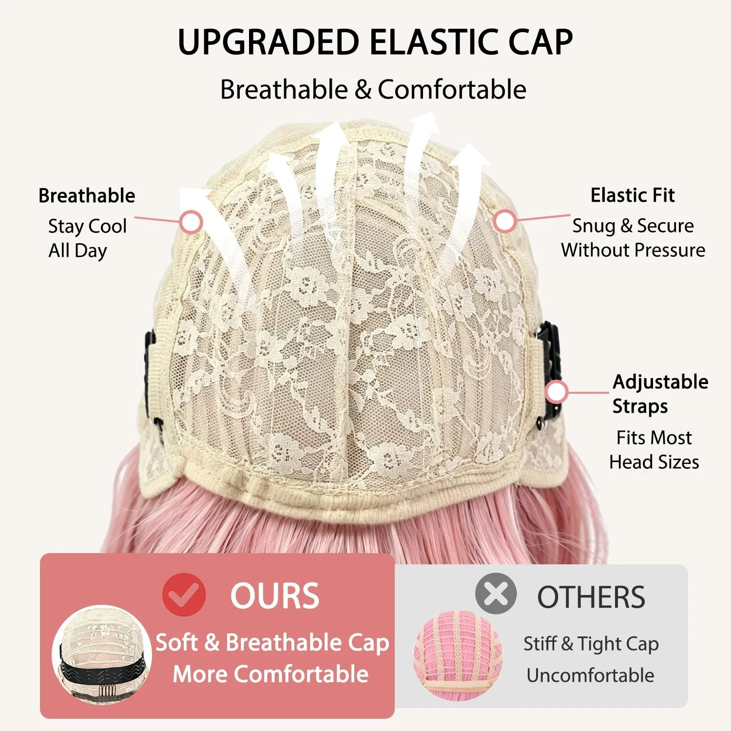 14″ Pink Short Bob Wig with Bangs – Synthetic Cosplay Hair for Women