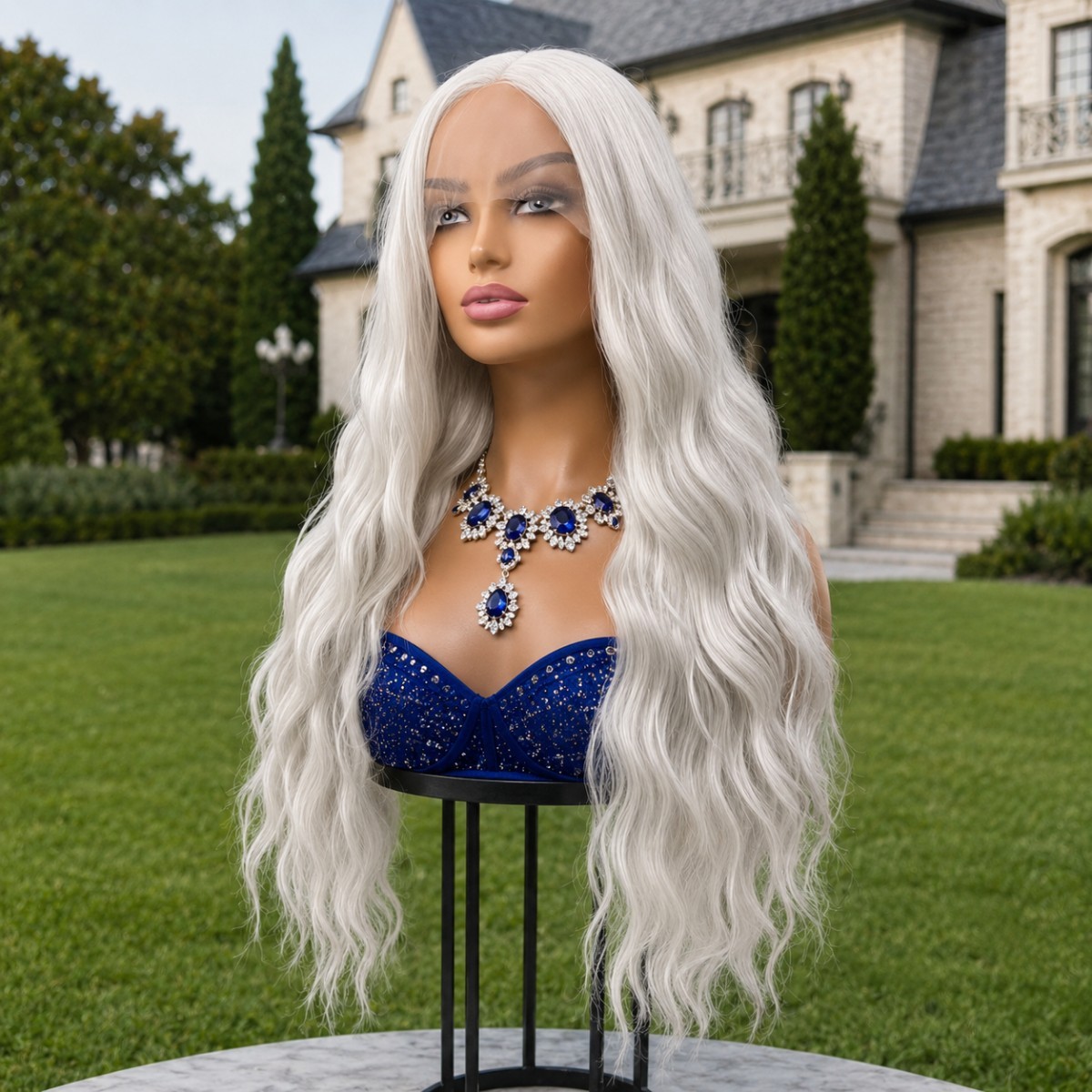 Heat Resistant Synthetic Hair Layered Long Wavy Bleach blonde Lace Frontal Wigs