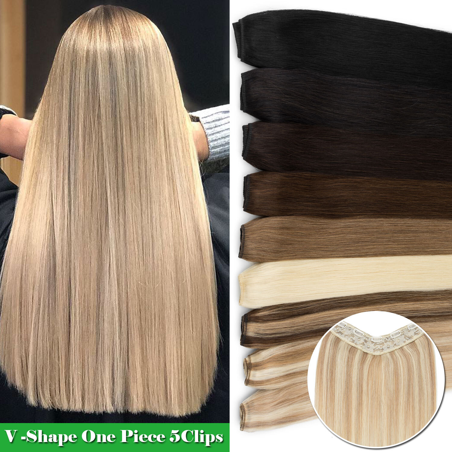 One Piece U Weft 100% Indian Clip in Remy Human Hair Extensions Full Head Blonde
