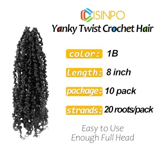Yanky Twist Crochet Hair 8 Inch 10 Packs Pre-Twisted Natural Black Yankee