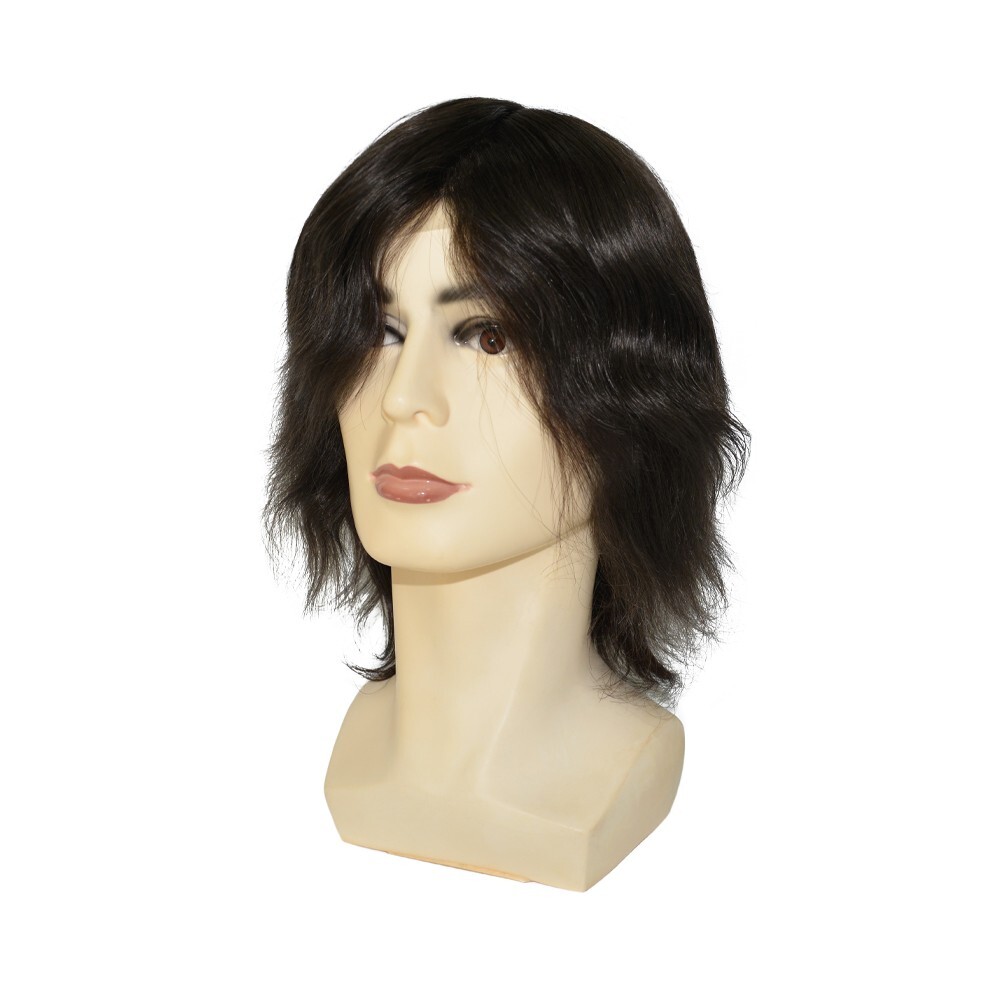 Mens Human Hair Full Head Wigs Thin Skin Wig Hair Replacement Medium Size 6” #2
