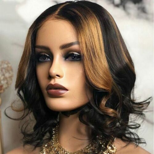 Body Wave Wig Curly Highlight Brown Purple Lace Front Human Hair Wig