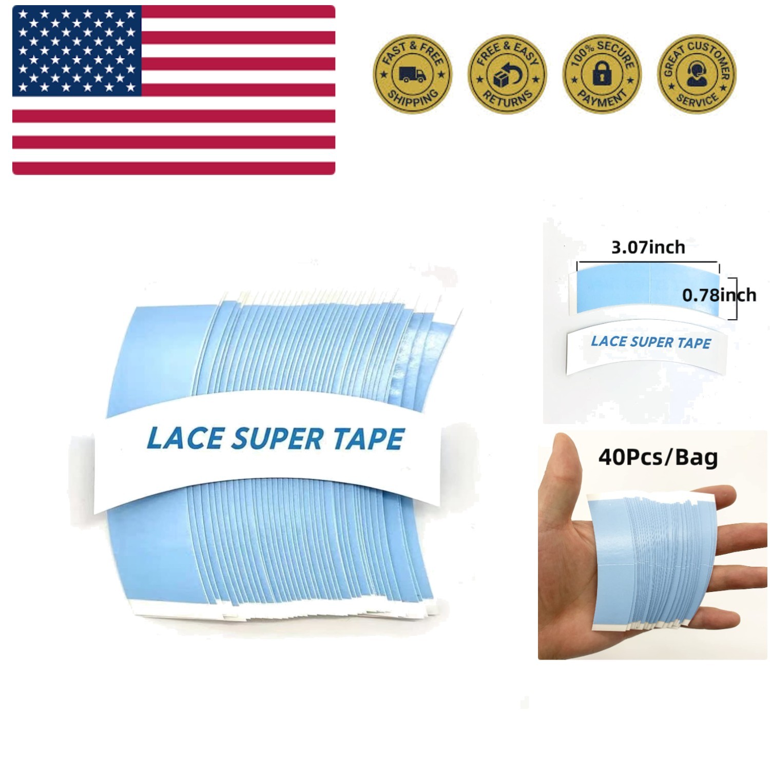 40pcs Double Sided Wig Tape Waterproof Lace Front Tape for Wigs Adhesive Tape…