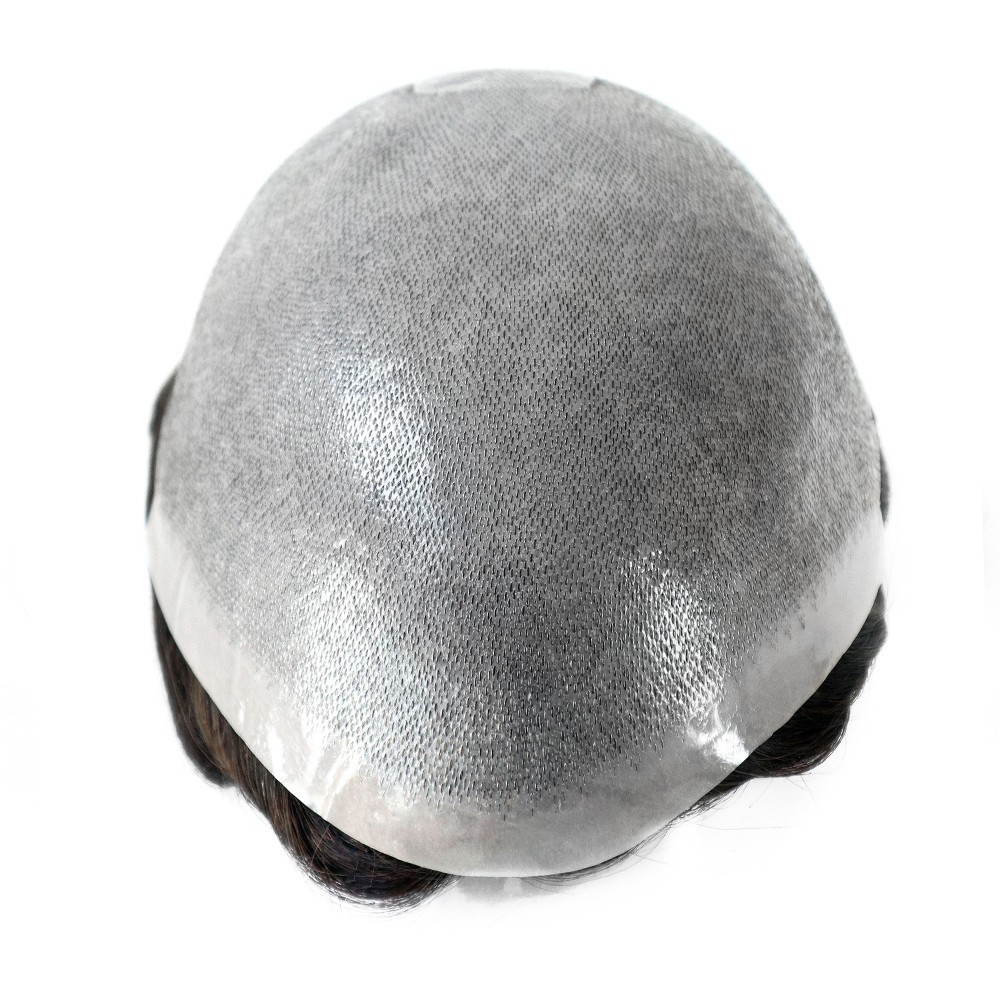 Mens Toupee Thin Skin Human Hair Replecement 8-10mm System Hairpieces Grey Hair