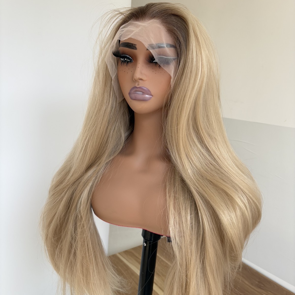 Brown Blonde Heat Resistant Synthetic Hair Long Straight Frontal Lace Wig