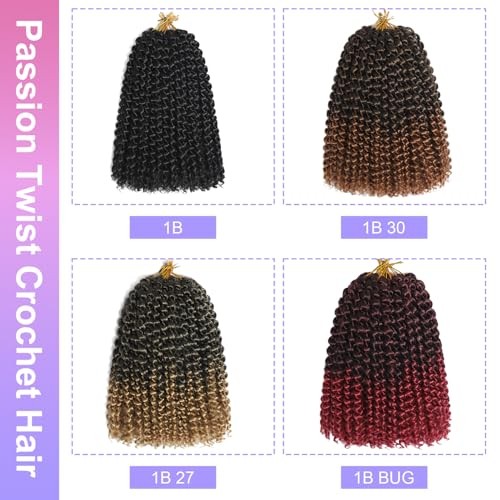 Passion Twist Crochet Hair for Women Black Color 9 Packs 10 Inch (pack of 9) 1B