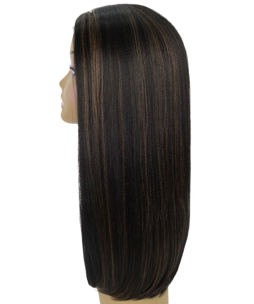 Ami Straight 17″ Long 4X4 Women’s Lace Front Wig, Black with Golden Highlights