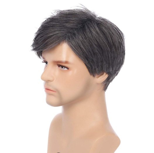 Short Men’s Male Daily Wear Hair Full Wig Black Grey Men’s Wigs+Wig Cap