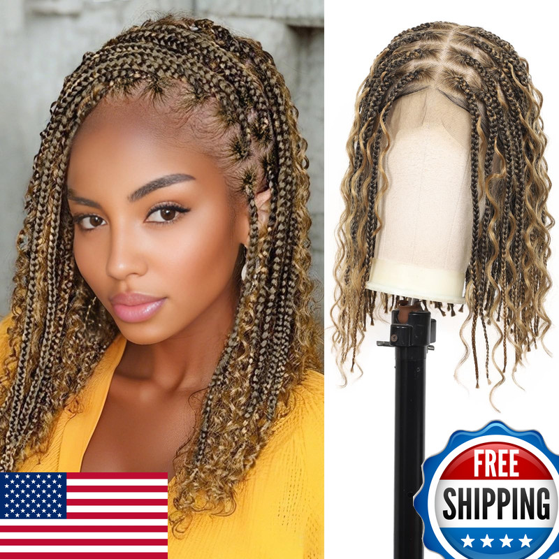 Kalyss 12Inch 13X8 Hd Lace Front Short Boho Braided Wigs For Women Full Lace
