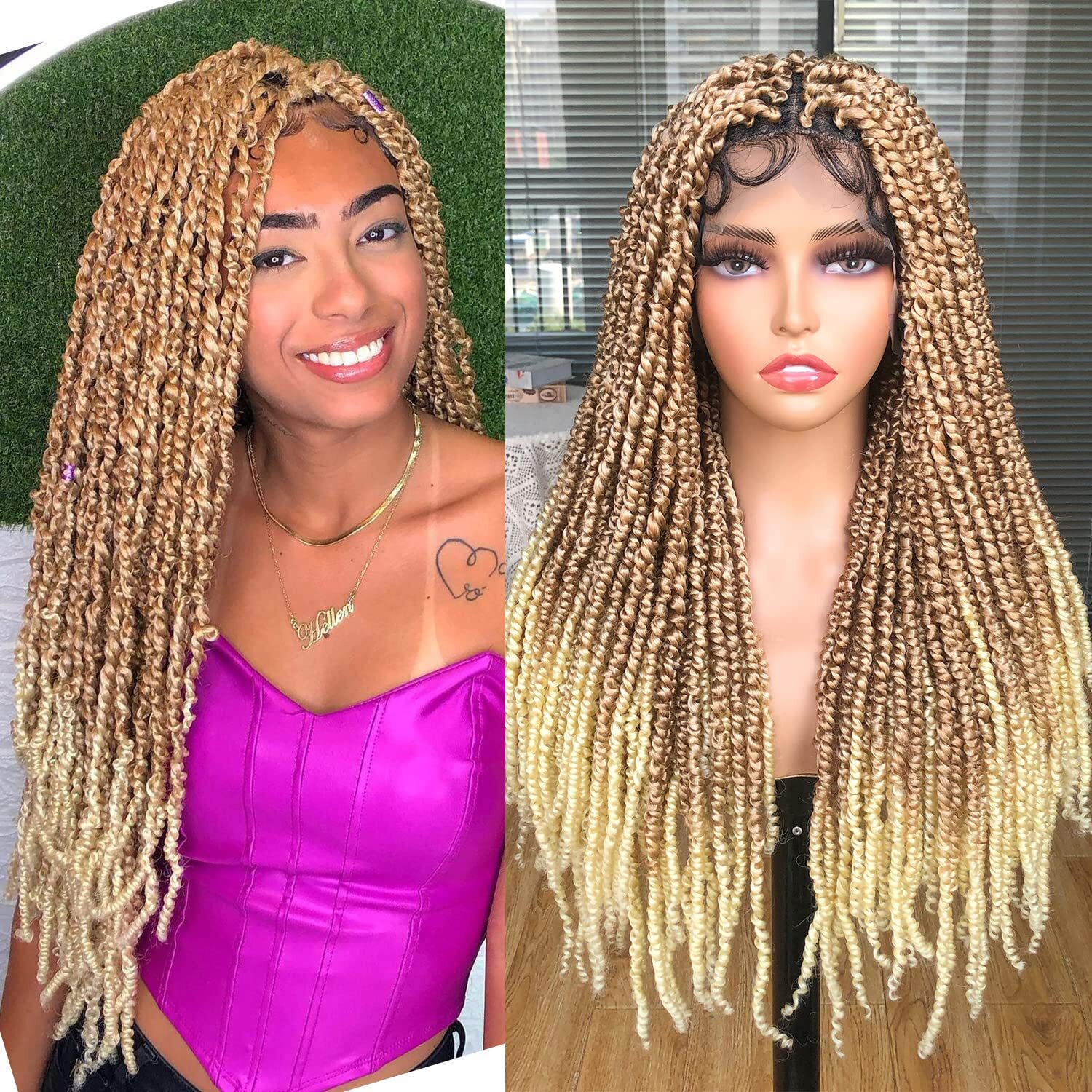 Passion Twist Braiding hair 26inch Black Full Lace Faux Locs wigs with Baby Hair