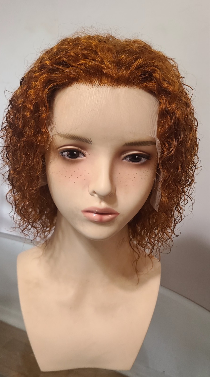 10″Water wave human hair wig,Ginger orange color,short crly wave lace front 13/1